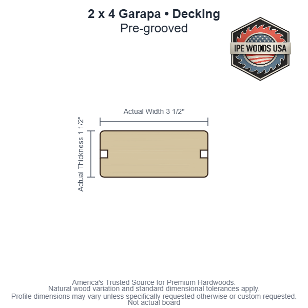 2x4 Garapa Pre-Grooved Decking board profile diagram — view 3