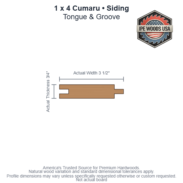 1x4 Cumaru Tongue & Groove Siding board profile diagram — view 3