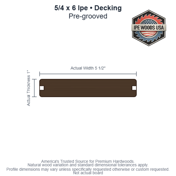 5/4x6 Ipe Pre-Grooved Decking board profile diagram — view 3