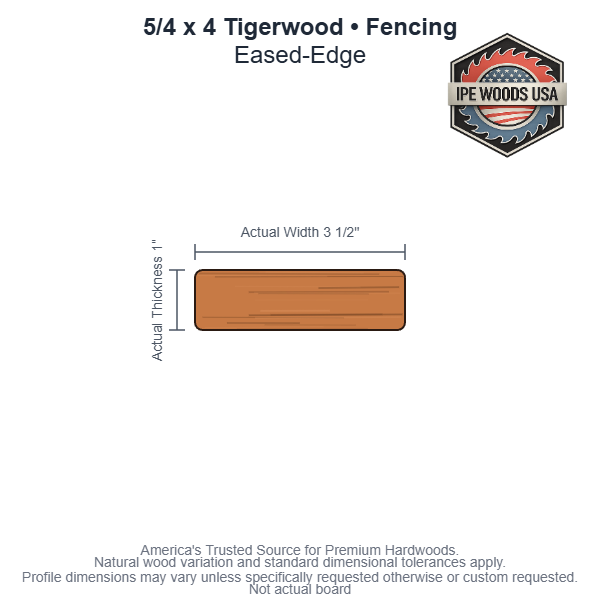 5/4x4 Tigerwood Fencing board profile diagram — view 3