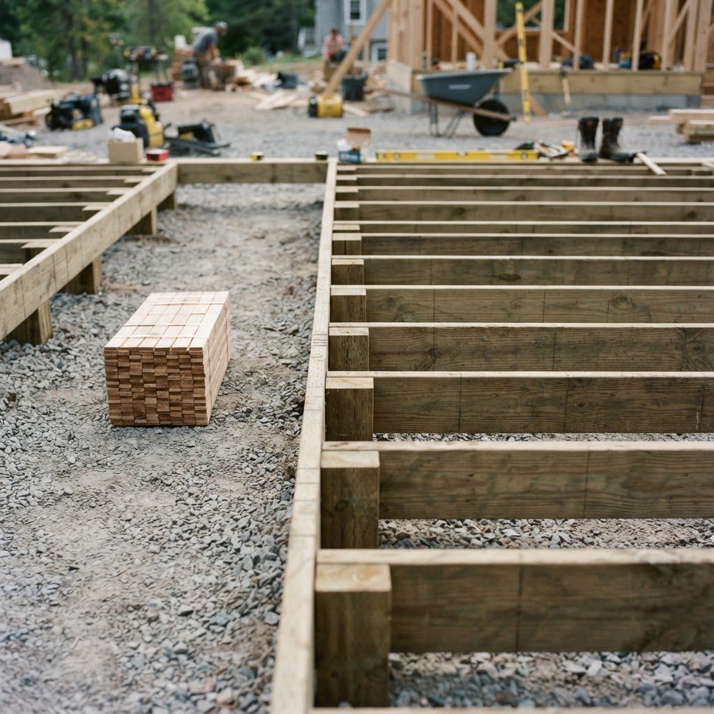Level supports and blocking prepared to receive decking boards