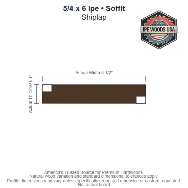 5/4x6 Ipe Shiplap Soffit board profile diagram — view 3