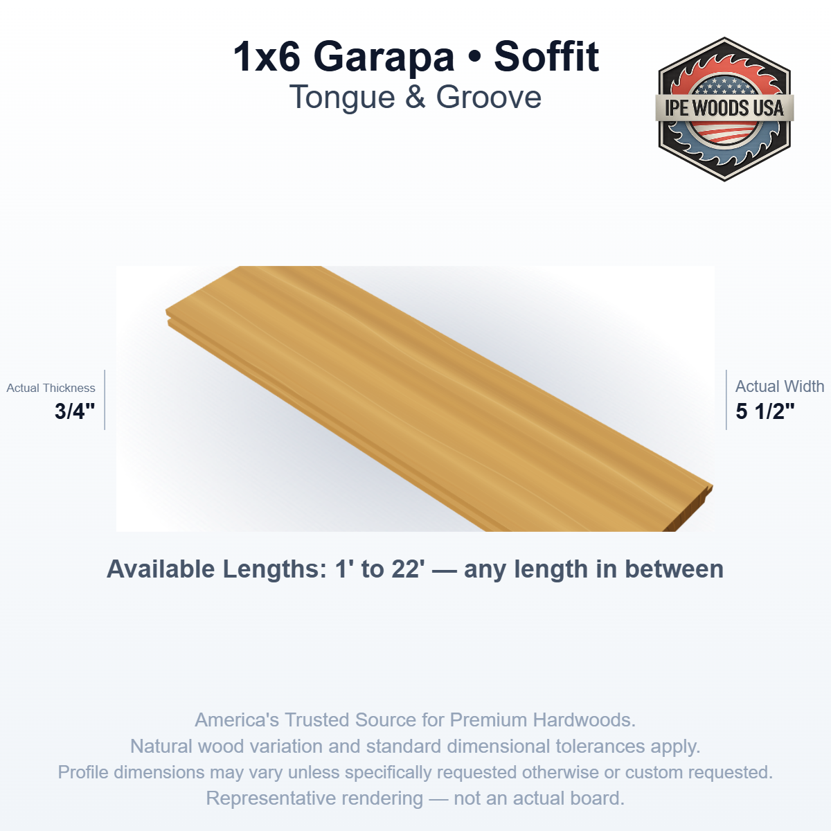 1x6 Garapa Tongue & Groove Soffit board profile diagram