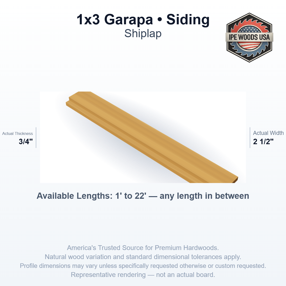1x3 Garapa Shiplap Siding board profile diagram