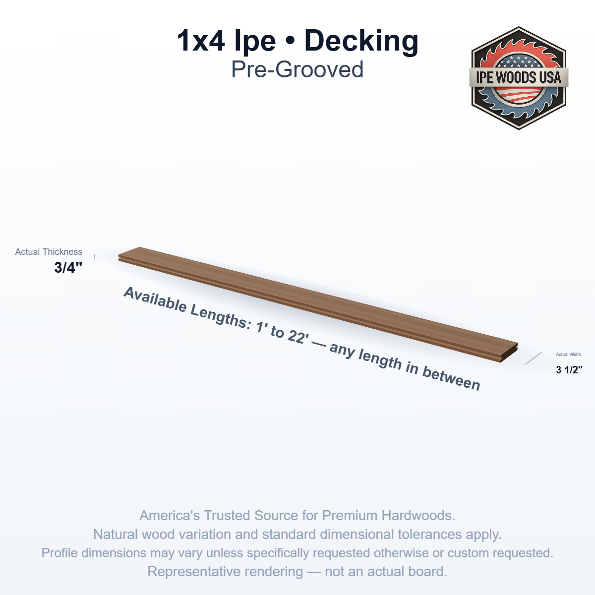 1x4 Ipe Pre-Grooved Decking board profile diagram — view 2
