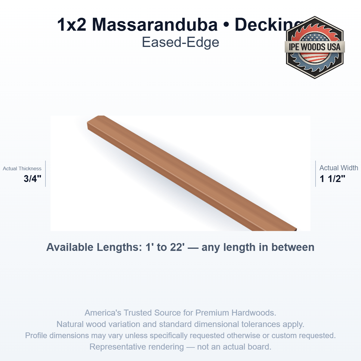 1x2 Massaranduba Decking board profile diagram