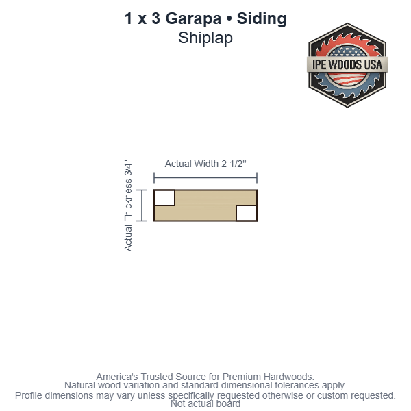 1x3 Garapa Shiplap Siding board profile diagram — view 3