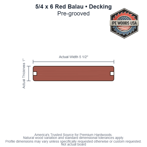 5/4x6 Red Balau Pre-Grooved Decking board profile diagram — view 3