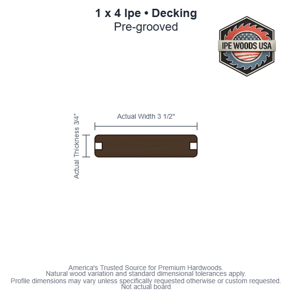 1x4 Ipe Pre-Grooved Decking board profile diagram — view 3