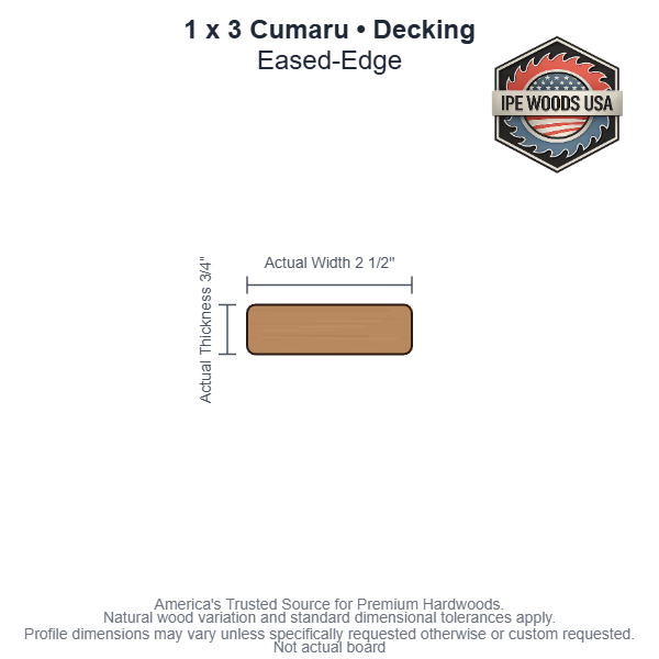 1 x 3 Cumaru Eased-Edge Decking board