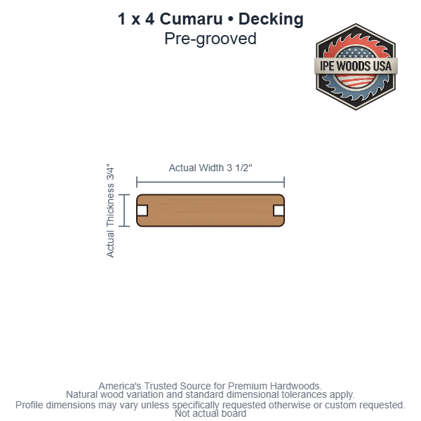 1 x 4 Cumaru Pregrooved Decking board