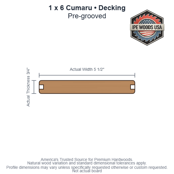 1 x 6 Cumaru Pregrooved Decking board