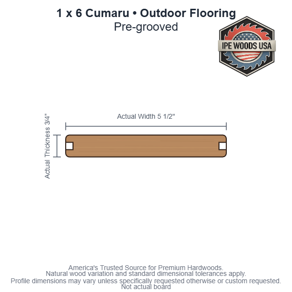 1 x 6 Cumaru Pregrooved Outdoor Flooring board