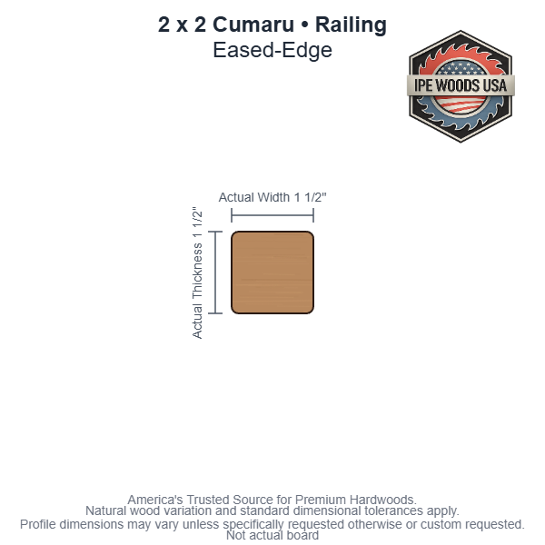 2 x 2 Cumaru Eased-Edge Railing board