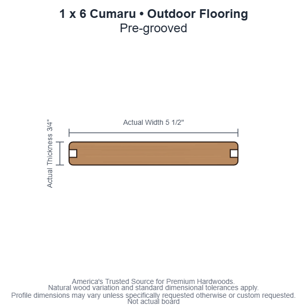 1 x 6 Cumaru Pregrooved Outdoor Flooring board