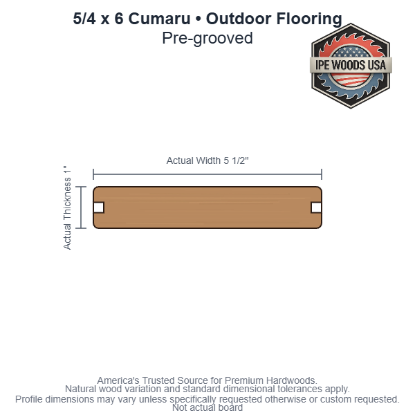 5/4 x 6 Cumaru Pregrooved Outdoor Flooring board