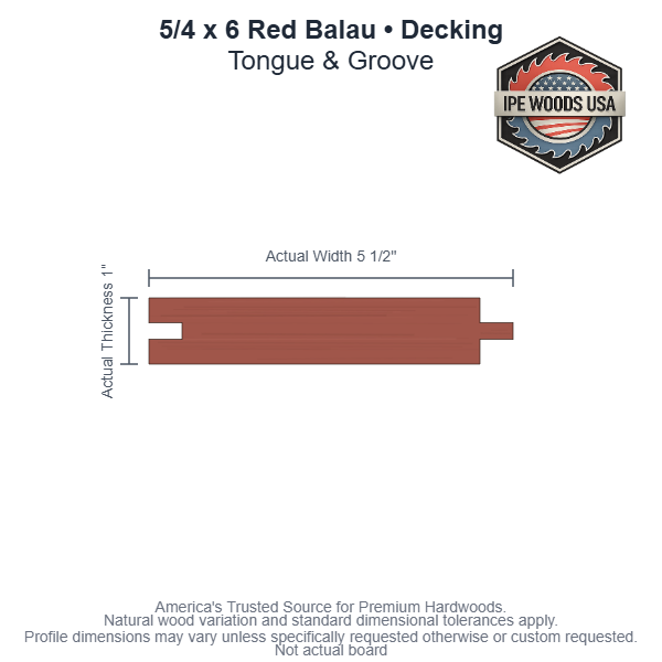 5/4 x 6 Red Balau T&G Decking board