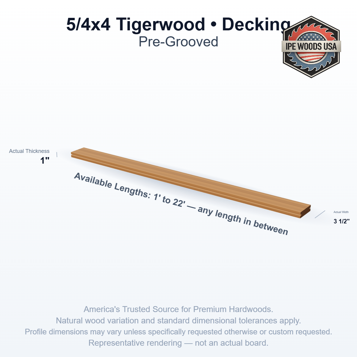 5/4x4 Tigerwood Pre-Grooved Decking board profile diagram — view 2