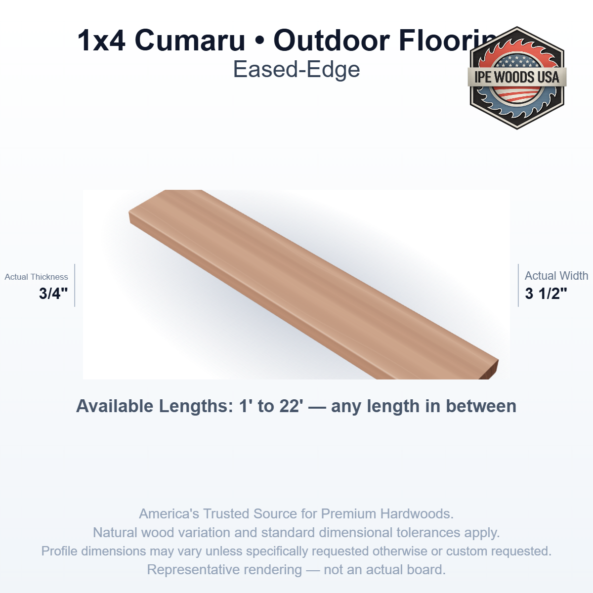Cumaru 1 x 4 Eased-Edge Outdoor Flooring board