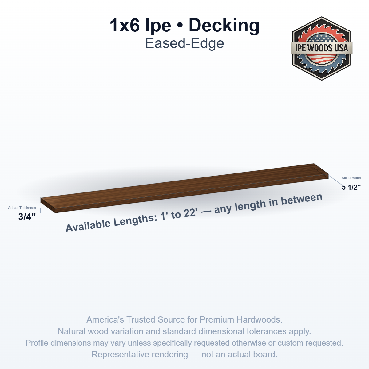 1x6 Ipe Decking board profile diagram — view 2