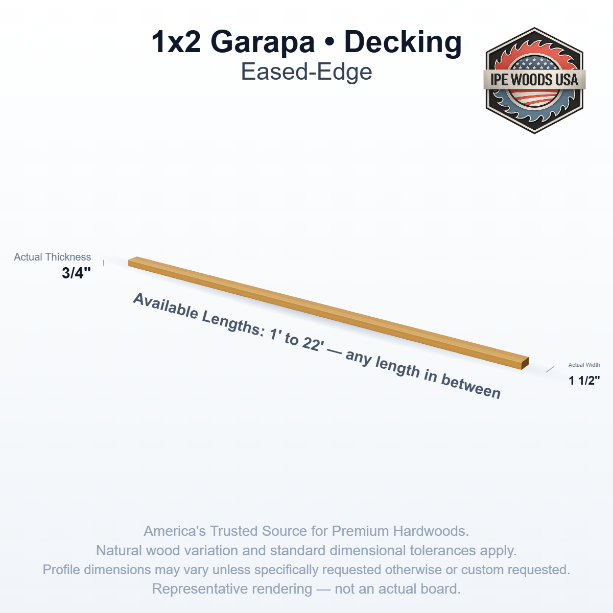 1x2 Garapa Decking board profile diagram — view 2