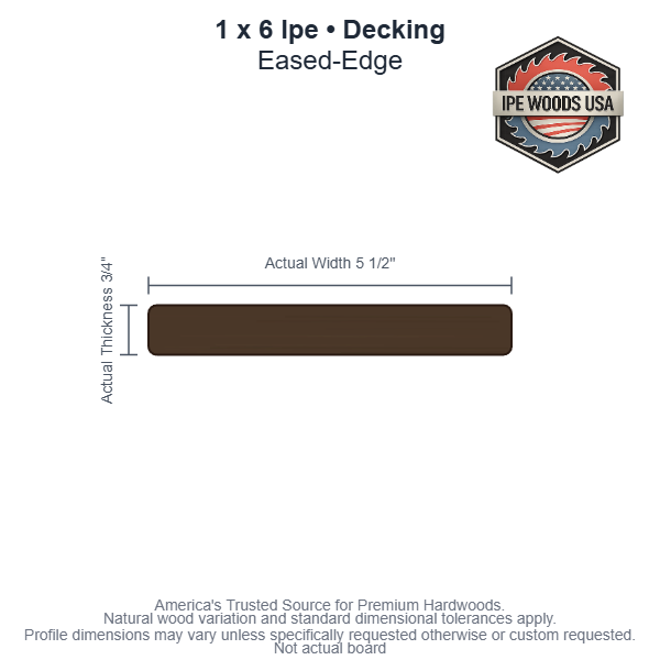 1x6 Ipe Decking board profile diagram — view 3