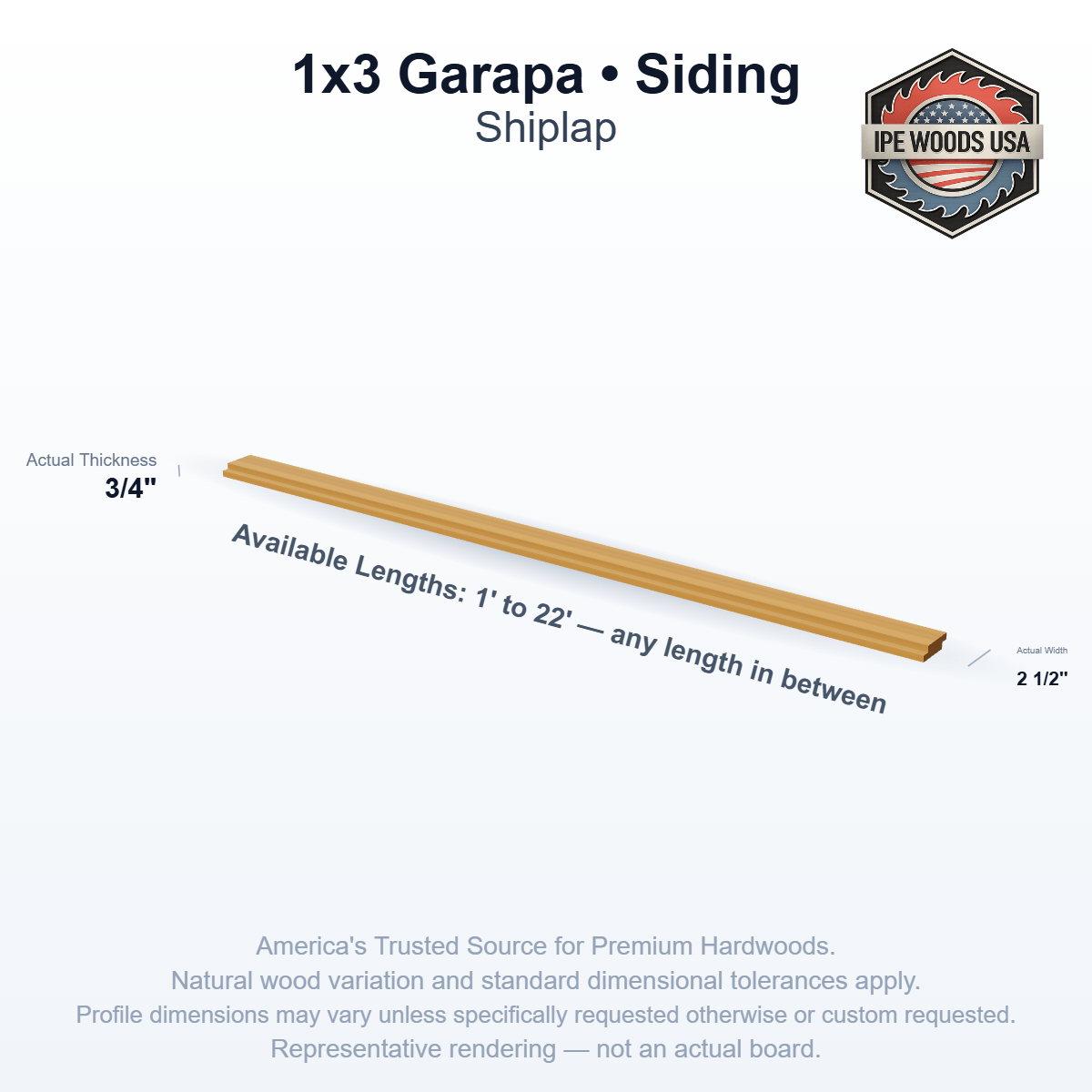 1x3 Garapa Shiplap Siding board profile diagram — view 2