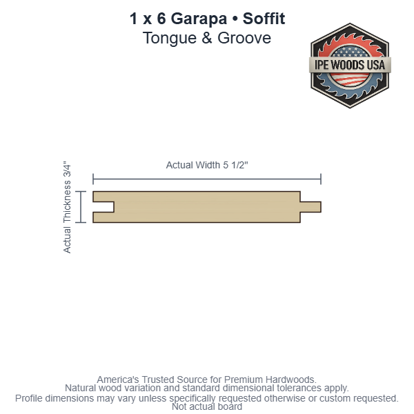 1x6 Garapa Tongue & Groove Soffit board profile diagram — view 3