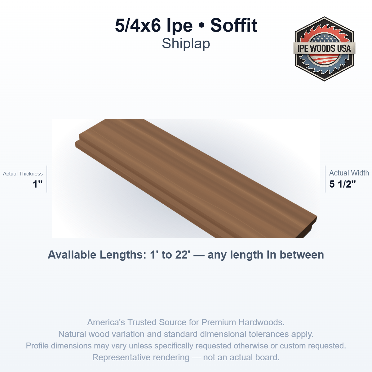 5/4x6 Ipe Shiplap Soffit board profile diagram