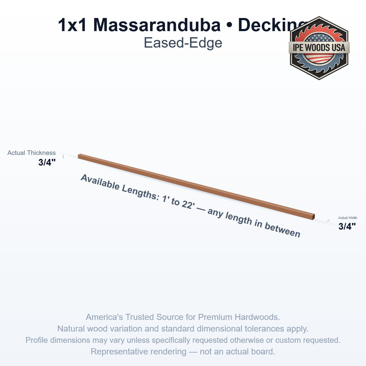 1x1 Massaranduba Decking board profile diagram — view 2