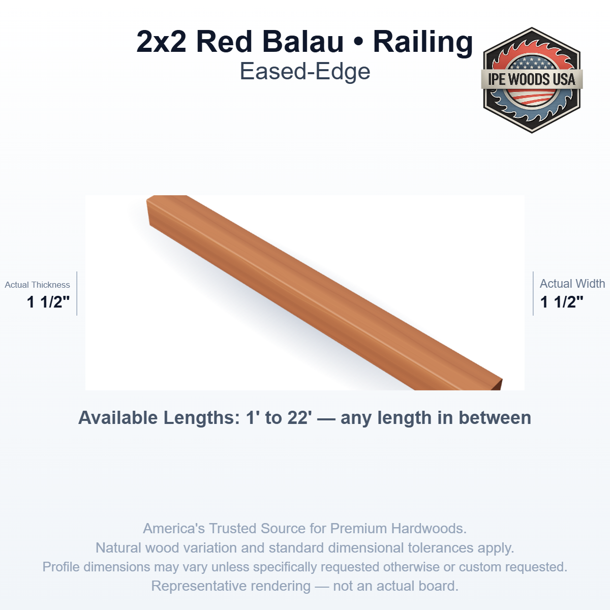 2x2 Red Balau Railing board profile diagram