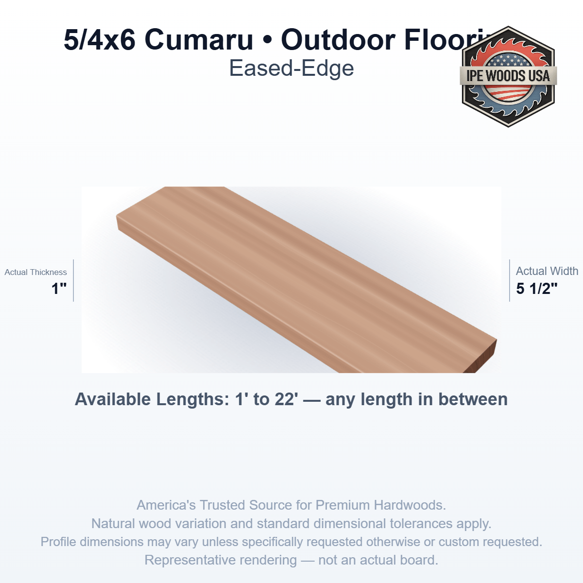 Cumaru 5/4 x 6 Eased-Edge Outdoor Flooring board