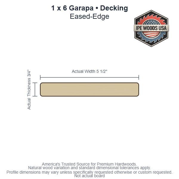 1 x 6 Garapa Eased-Edge Decking board