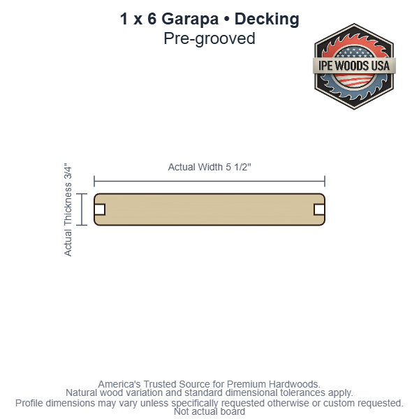 1 x 6 Garapa Pregrooved Decking board