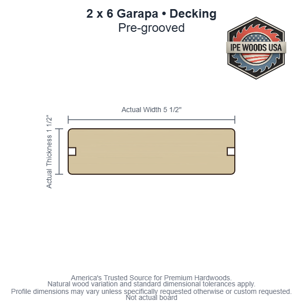 2 x 6 Garapa Pregrooved Decking board