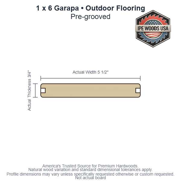 1 x 6 Garapa Pregrooved Outdoor Flooring board