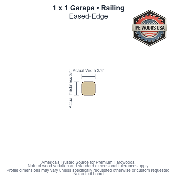 1 x 1 Garapa Eased-Edge Railing board