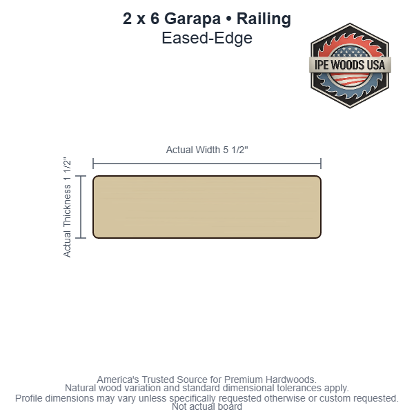 2 x 6 Garapa Eased-Edge Railing board