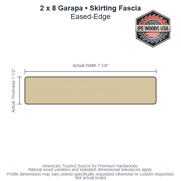 2x8 Garapa Wood Skirting Fascia board profile diagram