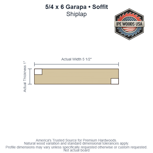 5/4 x 6 Garapa Shiplap Soffit board