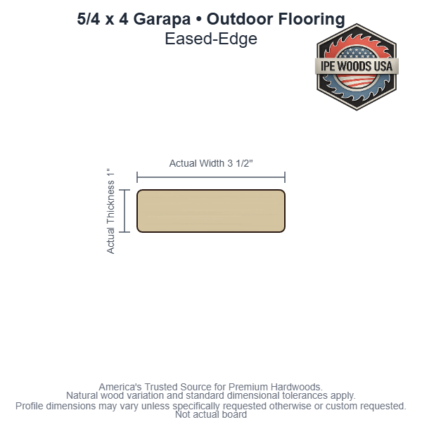 5/4x4 Garapa Wood Outdoor Flooring board profile diagram
