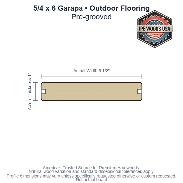 5/4 x 6 Garapa Pregrooved Outdoor Flooring board