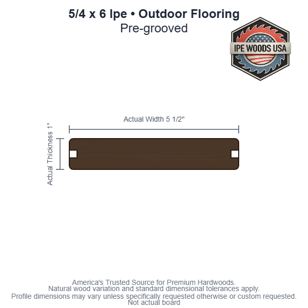 5/4 x 6 Ipe Pregrooved Outdoor Flooring board