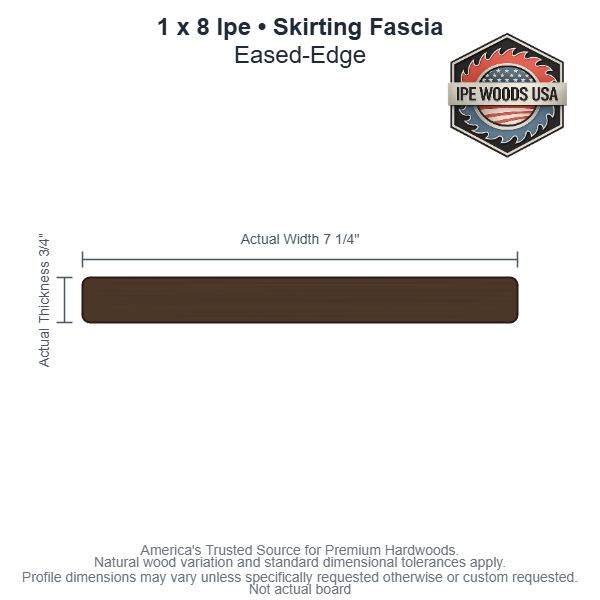 1x8 Ipe Wood Skirting Fascia board profile diagram