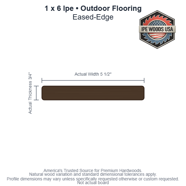 1 x 6 Ipe Eased-Edge Outdoor Flooring board