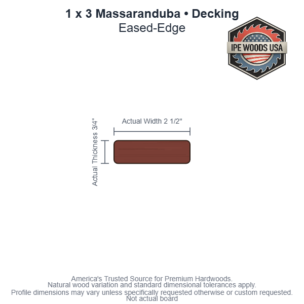 1 x 3 Massaranduba Eased-Edge Decking board