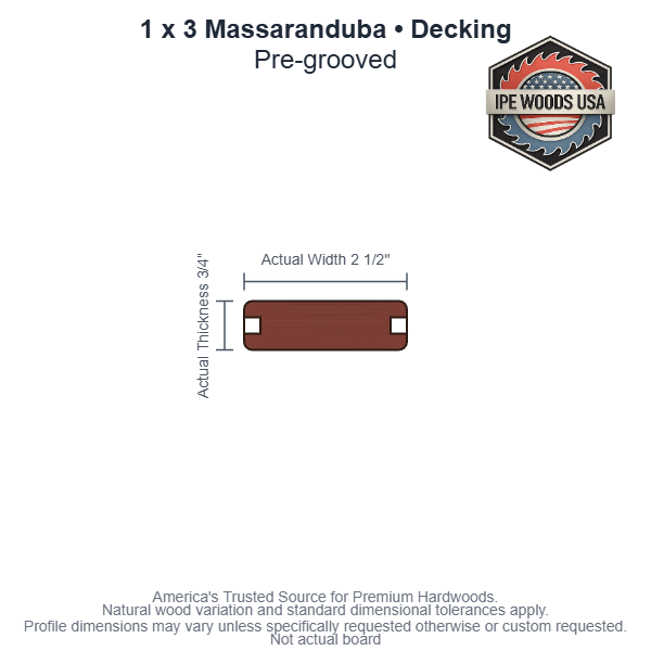 1 x 3 Massaranduba Pregrooved Decking board