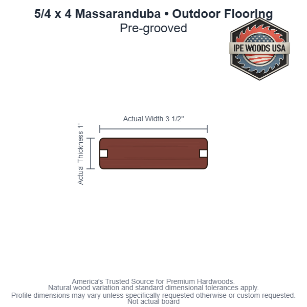 5/4 x 4 Massaranduba Pregrooved Outdoor Flooring board