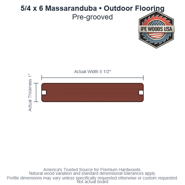 5/4 x 6 Massaranduba Pregrooved Outdoor Flooring board