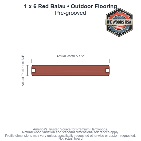1 x 6 Red Balau Pregrooved Outdoor Flooring board